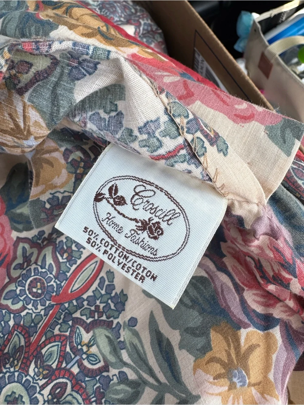 90’s Croscill Floral Quilted standard  Shams in Cream, Pink, Green